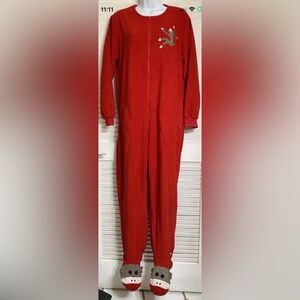 Nick & Nora Sock Monkey one piece adult pajamas sz XL